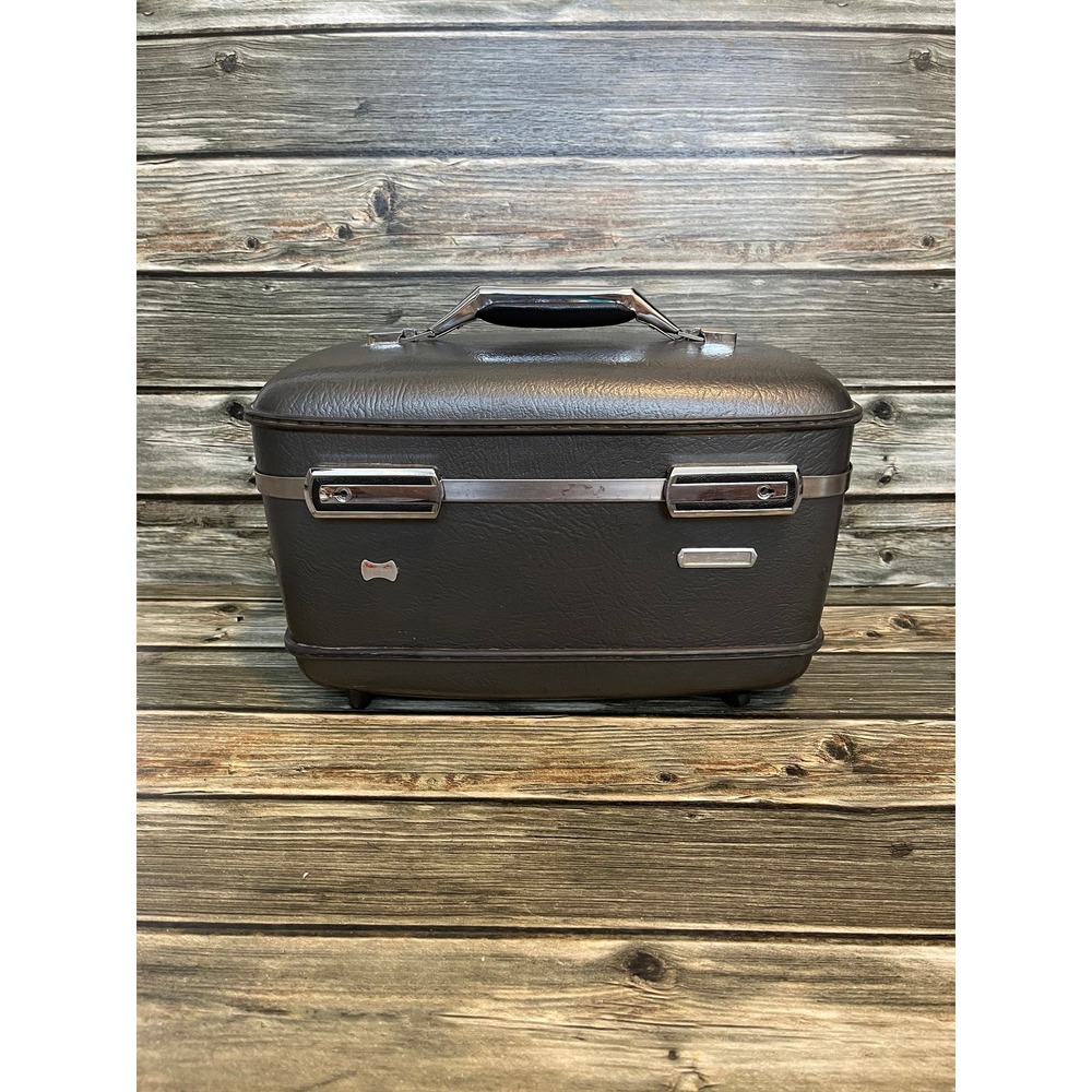 Vintage Train Case American Tourister- Navy Train Case - Slate Gray Travel Case